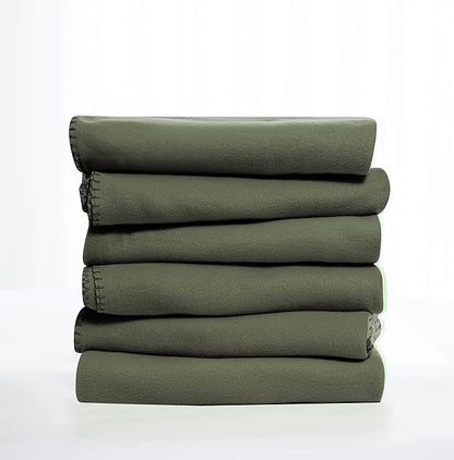 Fleece Throw Blanket Set Bulk for Travel Kids Outdoor Wedding Pet (Olive Green, Pack of 6 50x60 Inches)