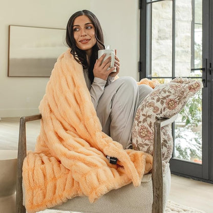 Minky Designs Passionate Peach Minky Blanket – Ultra Soft Faux Fur Throw Blanket for Couch, Bed & Home – Fluffy, Warm & Luxurious – Chic Collection (Large, 60x72)