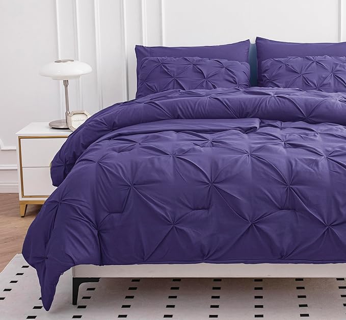 LANE LINEN Twin XL Comforter Set - 5 PCs - Bed in a Bag All Season Bed Set - Contains 1 Comforter, 1 Flat Sheet, 1 Fitted Sheet, 1 Pillowcase & 1 Pillow Sham - Soft, Warm & Dorm Ready Bedding - Purple | Soft & warm, Dorm ready comfort, Light microfiber...