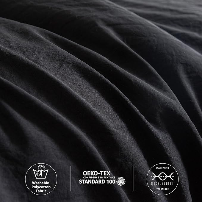 Ultra-Soft Black Twin Comforter Set, Washed Cotton 2 Piece Fluffy Lightweight Down Alternative Bedding Comforter for All Seasons - 1 Conforter and 1 Pillowcase - Twin/Twin XL Size Signal Dorm Kids Bed