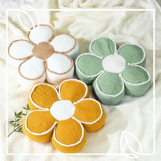 Sioloc Flower Shaped Pillow Daisy Pillows Floor Cushion Pastel Cute Seat Cushions Aesthetic Classroom Dorm Decorative Fun Throw Pillow for Bed,Couch(Sage Green,15.7")