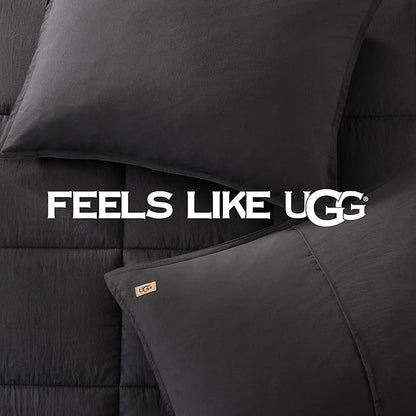 UGG Leonora Comforter Set with 2 Pillow Shams Lightweight Down Alternative Blanket Reversible Cozy Warm All Season Washable and Hypoallergenic Bedding Set, Full/Queen, Charcoal Grey