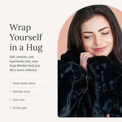Minky Couture Hugs Blanket - Extra Plush Blanket for Premium Gifting - Stretchy Bubbled Cozy Throw - Silky Smooth - Durable & Machine-Washable - Travel-Friendly - Adult, Black