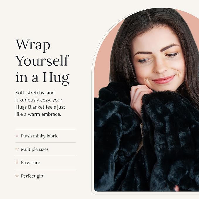 Minky Couture Hugs Blanket - Extra Plush Blanket for Premium Gifting - Stretchy Bubbled Cozy Throw - Silky Smooth - Durable & Machine-Washable - Travel-Friendly - Grande, Black