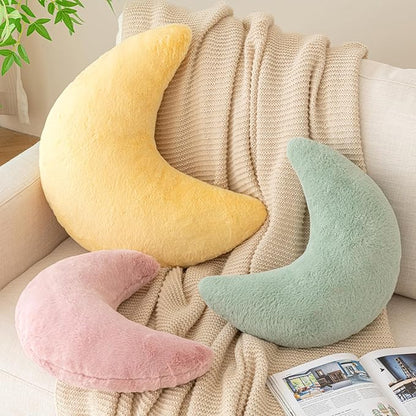 Moon Pillow, Decorative Throw Pillows with Soft Faux Rabbit for Bed Couch, Moon Shaped Pillows Plush Floor Cushions Room Decor Pillow for Sofa Bedroom Living Room (Grey Pink, 19.6 Inches)