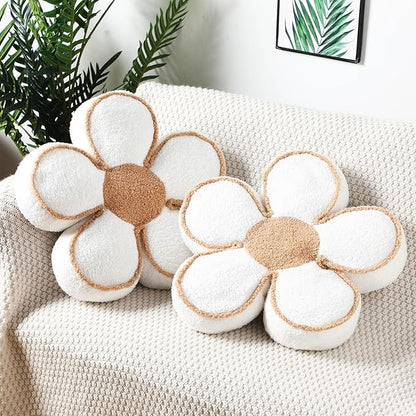 Menkxi 2 Pack Flower Pillows Cute Flower Shaped Pillows Daisy Pillow Throw Soft Floor Cushion for Living Room Bedroom Sofa Couch Winter Warm Decoration 15.7 Inch(White)