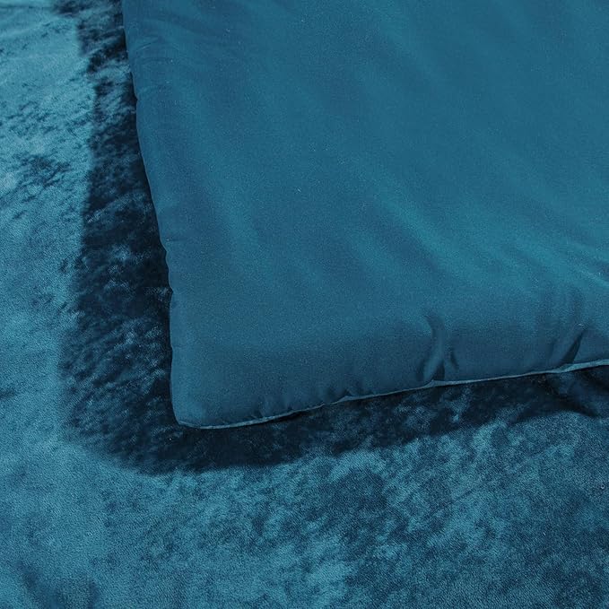 Sunshine Nicole Distressed Velvet Comforter Set, Distressed Velvet Face and Brushed Solid Microfiber Reverse, with Light Weight Soft Poly Fill, 5 Pieces Teal, Queen