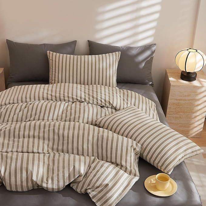 HighBuy Grey Gingham Comforter Set Striped Bedding Comforter Set for Full Size Bed Lightweight Geometric Modern Art Decor Bedding Sets Fluffy Bed Set 1 Comforter with 2 Pillow Shams