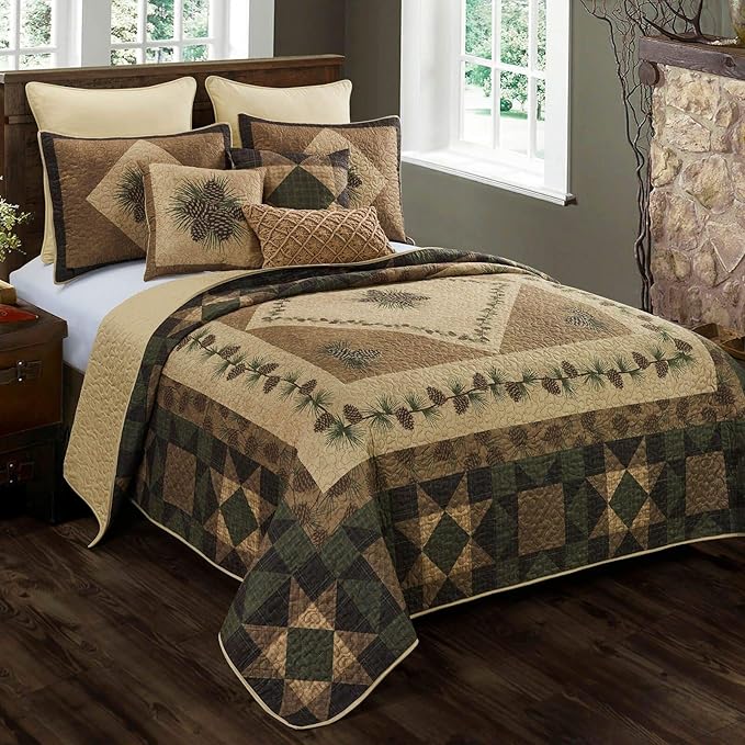 Donna Sharp Throw Pillow - Antique Pine Lodge Decorative Throw Pillow with Pine Cone Design - Square