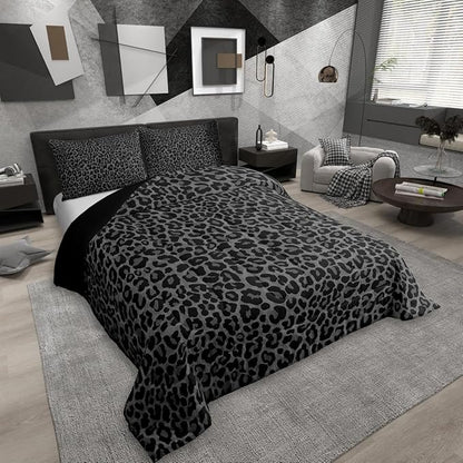 Erosebridal Cheetah Print Room Decor,Leopard Print Comforter Set Full Size,Farmhouse Animal Skin Soft Bedding Set for Mens Boys,Black Gray African Cheetah Wildlife Bed Set,Aesthetic Retro Quilt Duvet