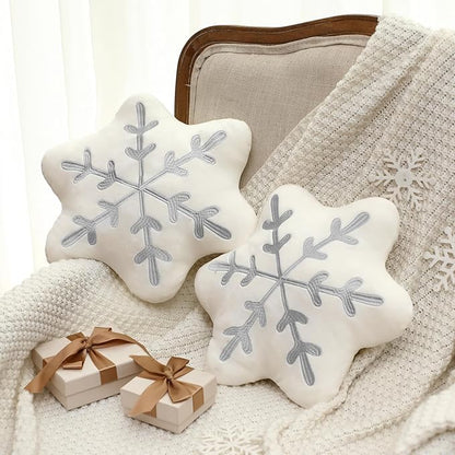 Soaoo 2 Pcs Snowflake Pillow Winter Throw Pillows Decorative Sherpa White Snowflake Shaped Cushion for Winter Home Decor Couch Sofa Bedroom Decoration(Gray)