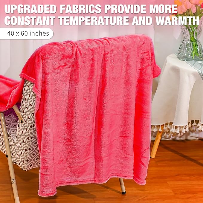 12 Pcs Fleece Blankets for Girls Sleepover Party Soft Fuzzy Throw Blanket 40 x 60 Inch Warm Flannel Blanket for Teenager Bed Travel SPA Movie Party(Rose Red)