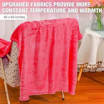 12 Pcs Fleece Blankets for Girls Sleepover Party Soft Fuzzy Throw Blanket 40 x 60 Inch Warm Flannel Blanket for Teenager Bed Travel SPA Movie Party(Rose Red)
