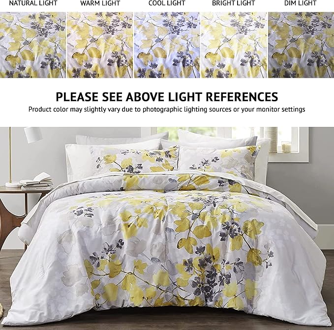 Madison Park Essentials Bed in A Bag - Trendy Casual Design Cozy Comforter with Complete Sheet Set with Side Pocket, All Season Cover, Matching Shams, Full, Alexis, Leaf Yellow 9 Piece