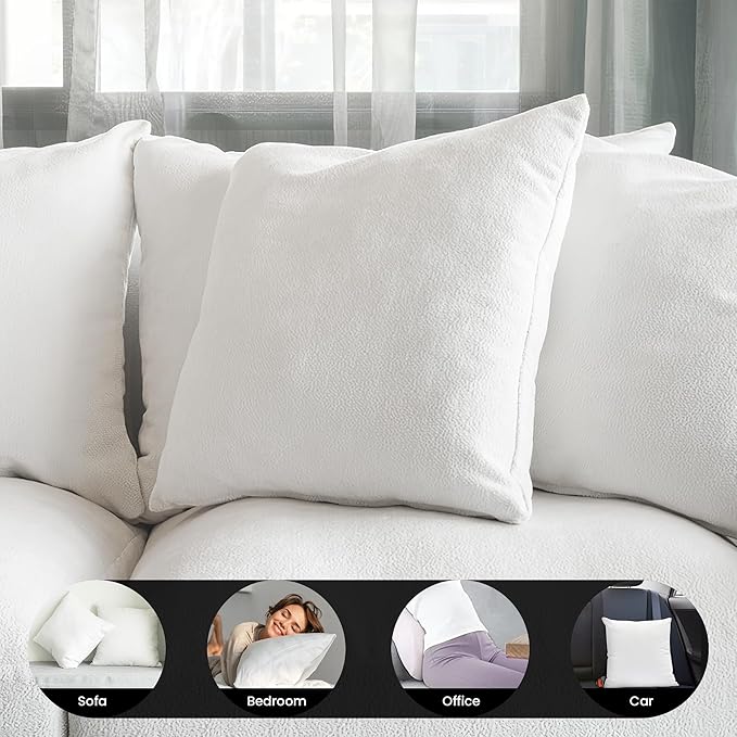 Foamily Throw Pillow Insert 20 x 20 inch (Set of 4) Hypoallergenic 100% Virgin Fiber Made in USA Bed, Sofa, Couch Decorative Indoor Pillows