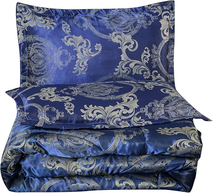 King Comforter Set Silk Blanket All Season Bed Comforter King Set Royal Blue Jacquard Quilt Soft Microfiber Bedding Sets Matching 2 Pillow Shams(King, 104x90 inches)