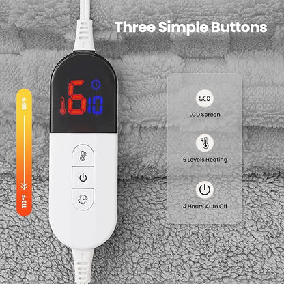 Heated Blanket, 50x60 Inch Electric Blanket, Throw Blanket with 6 Heat Settings and 1-4H Auto Off Timer, Machine Washable, Soft Flannel Fleece for Couches, Beds Office (Grey)