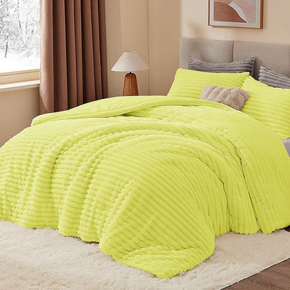 BEDELITE Fleece Queen Comforter Set -Super Soft & Warm Fluffy Charlock Bedding, Luxury Fuzzy Heavy Bed Set for Winter with 2 Pillow Cases
