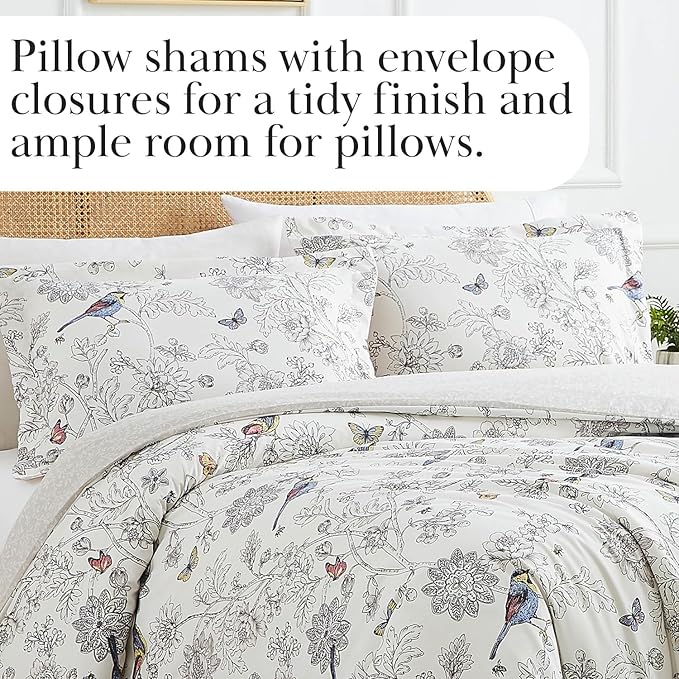 Southshore Fine Living, Inc. 3-Piece Cal King Comforter Set with 2 Pillowcases, Down Alternative Comforter Bedding, Soft Microfiber Fabric, California/King Size, Bayberry Bird and Floral Print