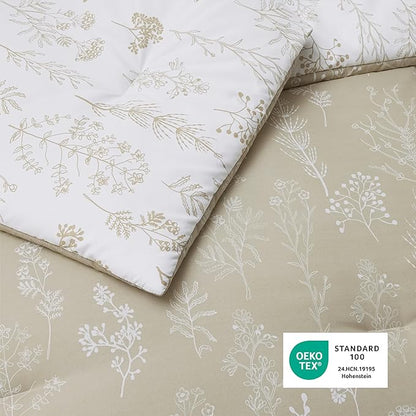 Bedsure Queen Comforter Set - Linen Bed Set, 3 Pieces Cute Floral Bedding, 1 Soft Reversible Botanical Flowers Comforter and 2 Pillow Shams