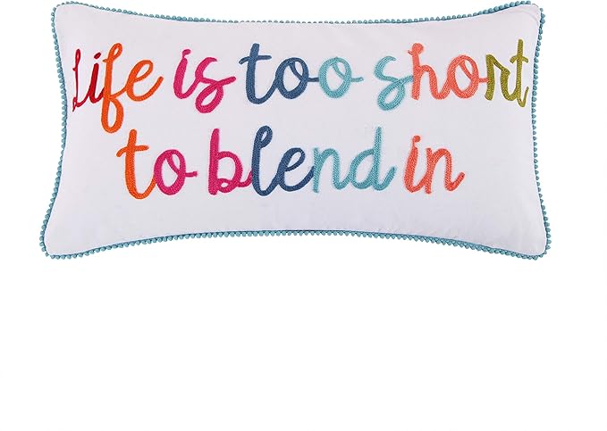 Levtex Home - Jules - Decorative Pillow (12 x 24in.) - Life is Too Short - Orange, Yellow, Blue, Red, Teal