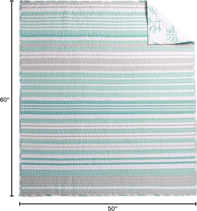 Levtex Home - Truro - Throw - Stripe in Shades of Teal - Throw Size 50x60in. - Cotton/Cotton