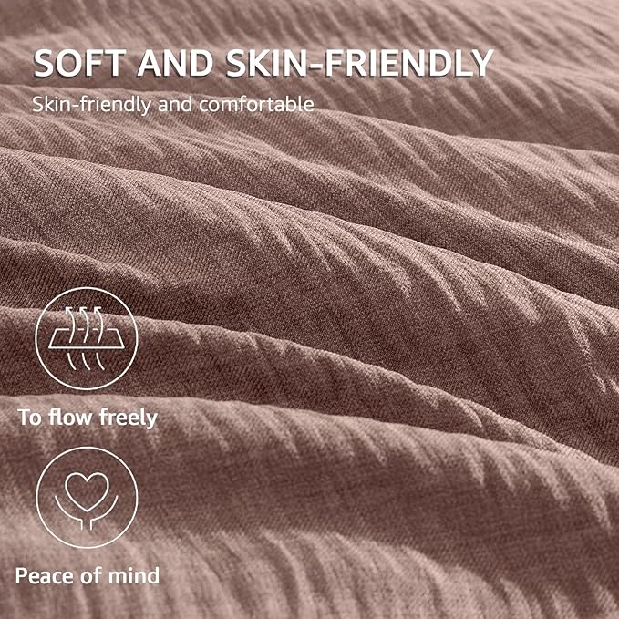 Geniospin King Size Comforter Set- 7 Piece Misty Rose Textured King Bedding Set, Soft Solid Bed in a Bag for All Season, King Comforter Set with Sheets(Misty Rose,102''x90'')