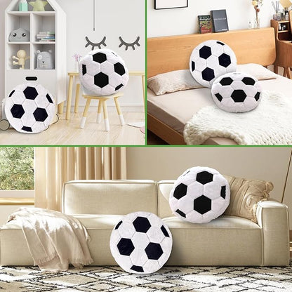 2 Pcs Soccer Pillow, Soft Fluffy Round Cushion Soccer Shaped Throw Pillows, Sports Theme Plush Pillow, Ideal Couch, Bedroom & Soccer Room Decor Valentines Day Gifts (15.8 Inch)