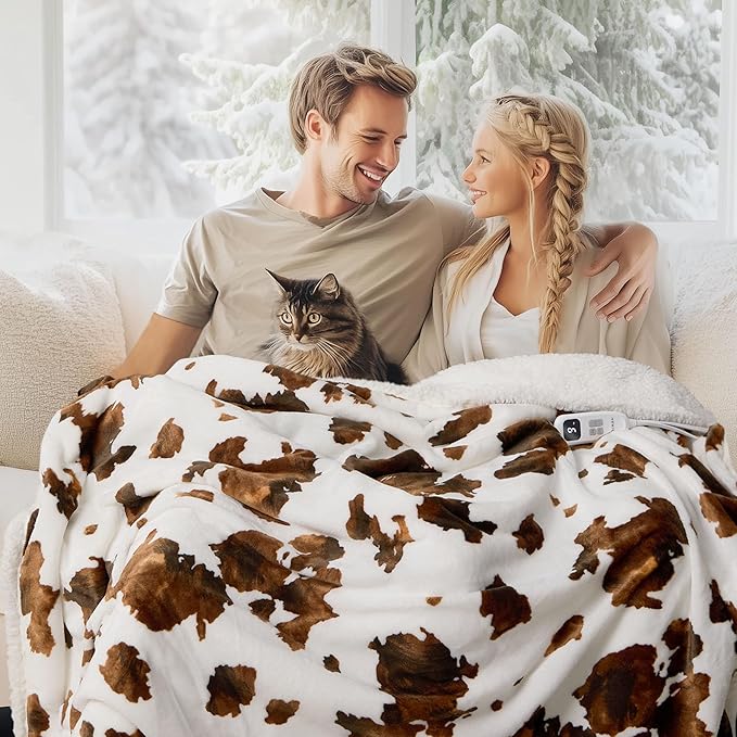 Heated Blanket Throw Blanket - Fast Heating Electric Blanket, Soft Flannel Heated Throw with 10 Time Settings,10 Heating Settings, Warm Gifts for Women & Mom & Grandma(50"x60"Brown Highland)