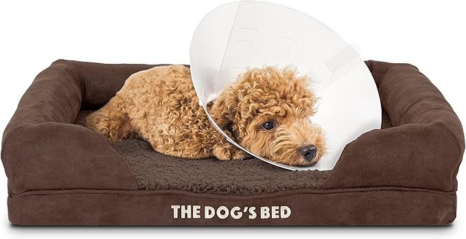 The Dog’s Bed Orthopedic Memory Foam Dog Bed with Bolsters,Plush Fabric, Brown Plush, S