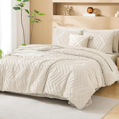 Litanika Oversized King Size Comforter Set with Sheets Beige - 7 Pieces Bed in a Bag Oversized King Boho Tufted Complete Bedding Sets with Comforter, Sheets, Pillowcases & Shams