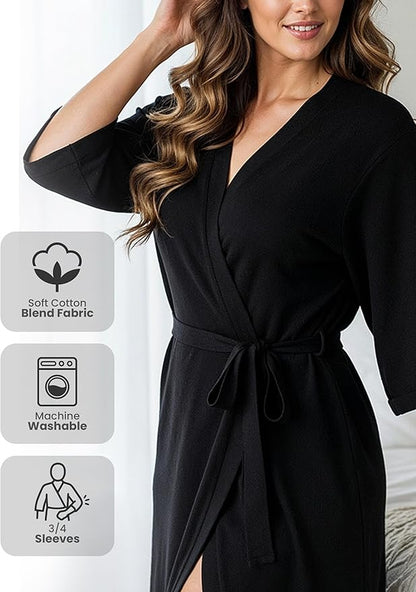 NY Threads Women's Robe Long Knit Bathrobe 3/4 Sleeves Soft Kimono Lightweight Loungewear