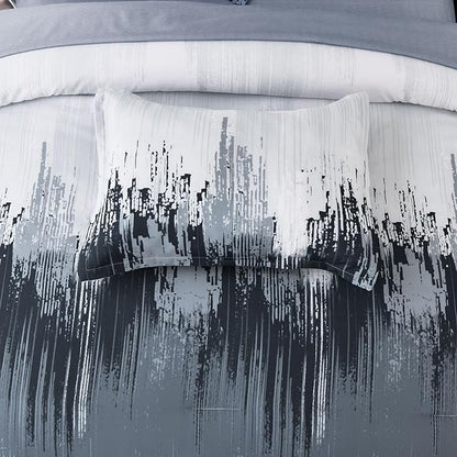 WONGS BEDDING Comforter Set King, Blue 7 Pieces Bed in a Bag Abstract Art Gradient Comforter Dusty Blue Soft Microfiber Bedding with Comforter, Flat Sheet, Fitted Sheet, Pillow Shams,Pillowcases