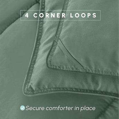 Elegant Comfort 3-Piece Box Stitched Down Alternative Comforter with Shams - Ultra Soft for All Season Duvet Insert with Corner Tabs, Plush Cozy 3PC Comforter Set, Oversize King, Smoke Green