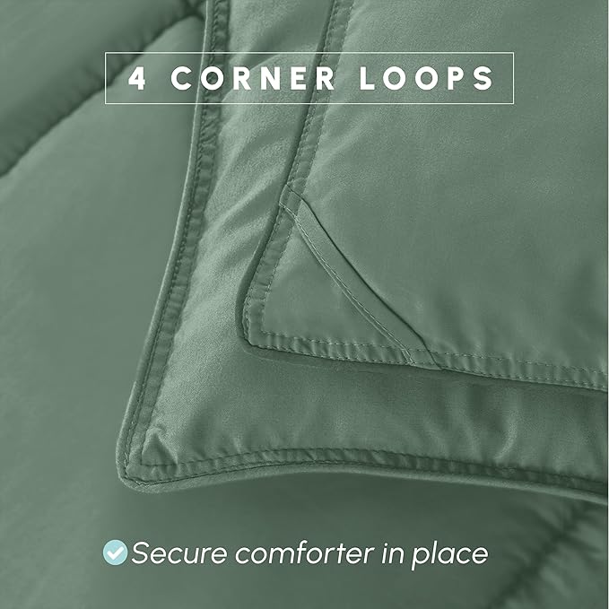 Elegant Comfort 3-Piece Box Stitched Down Alternative Comforter with Shams - Ultra Soft for All Season Duvet Insert with Corner Tabs, Plush Cozy 3PC Comforter Set, Twin XL, Smoke Green