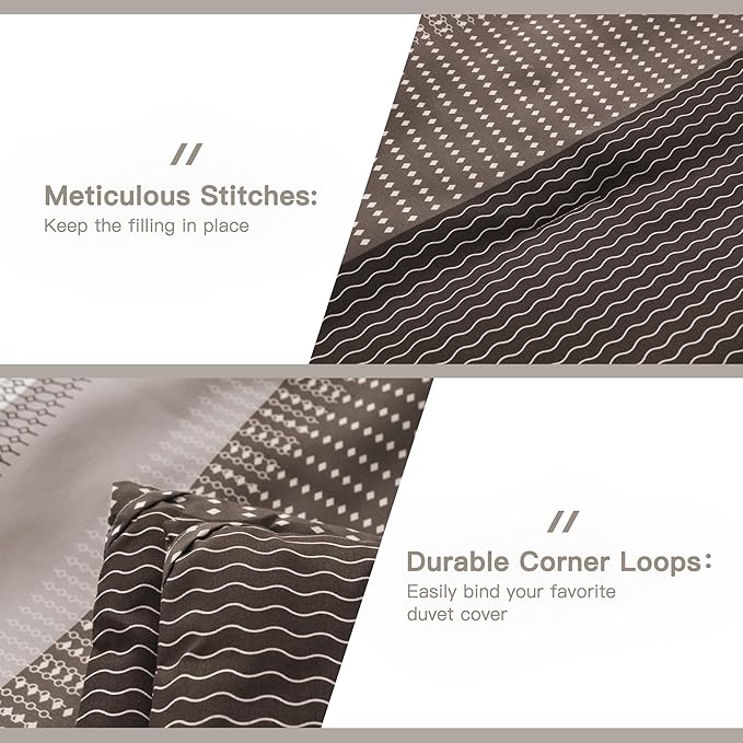 Litanika Comforter Set Full Size Chocolate - 3 Pieces Lightweight Colorblock Stripe Fluffy Bedding Comforter Sets, All Season Bed Set