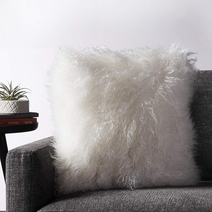 SARO LIFESTYLE Mongolian Lamb Fur Poly Filled Throw Pillow