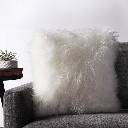 SARO LIFESTYLE Mongolian Lamb Fur Poly Filled Throw Pillow