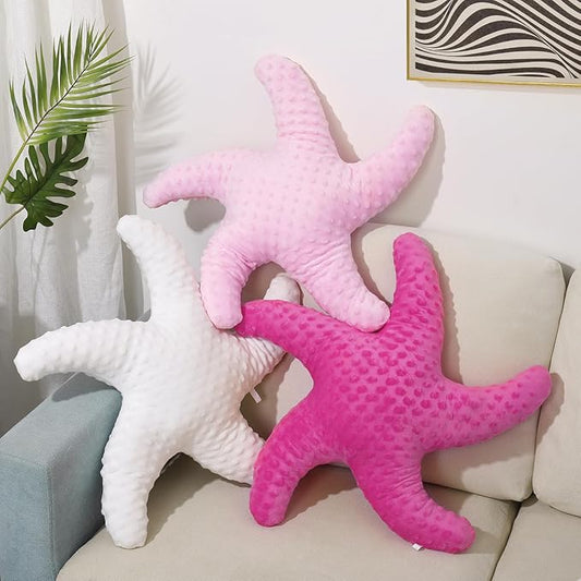 Marble Empire Starfish Pillow for Couch and Bed, 3-Piece Set of Coastal Decor Throw Pillows in White, Pink, Hot Pink, Ocean Beach Theme Living Room Accent