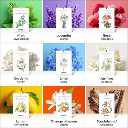 MYARO 12 Pack Fresh Linen Scented Sachets for Drawer, Closet & Car Air Freshener Bags | Odor Eliminator & Fabric Refresher | Crisp, Clean Home Fragrance Gift Set