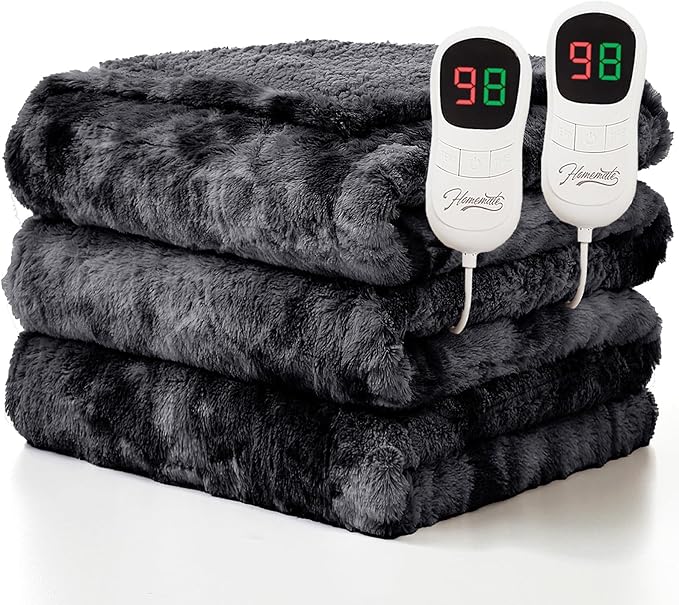 Homemate Electric Heated Blanket Queen Size - 84"x90" Heating Blanket Queen Size Dual Control 1/2/4/6/8 Hours Auto-Off 10 Heat Level Over-Heat Protection Luxury Faux Fur Sherpa ETL Certification