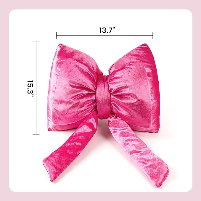 AELS Bow Pillow Decorative Throw Pillow, Shining Velvet Cute Pillow, 15.3"" & 13.7"" for Valentine's Day, Wedding, Christmas, Living Room, Bedroom, Nursery Decor, Hot Pink