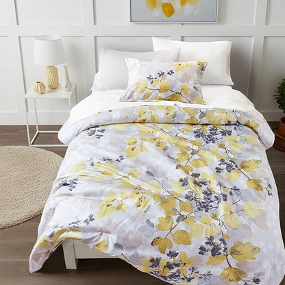 Twin Comforter Set Yellow Bed Set, 6 Pieces Cute Floral Bedding Set Ultra Soft Botanical Flowers Comforter, Sheets, Pillowcase & Sham