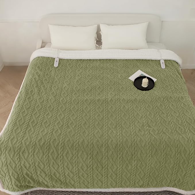 Heated Blanket King Size 100"X90" Green - Soft Thick Warm Sherpa Electric Blanket for Winter with Dual Control, 5 Fast Heating Levels & 10hrs Auto Off, Washable & ETL Certified for Bed