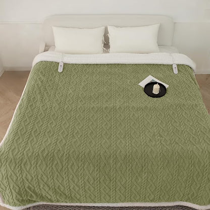 Heated Blanket King Size 100"X90" Green - Soft Thick Warm Sherpa Electric Blanket for Winter with Dual Control, 5 Fast Heating Levels & 10hrs Auto Off, Washable & ETL Certified for Bed