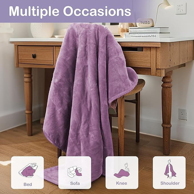 Electric Heated Blanket Full Size 72"x84",Fast Heating, Soft Plush Microplush for Bed & Couch, 10 Hours Auto Off 5 Heating Levels, Machine Washable, Gifts for Grandma & Family-Light Purple
