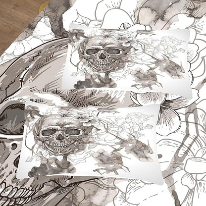 Tailor Shop Skull Comforter Set King Size, Gothic Fog Smoke Skull Skeleton Comforter Sets,Halloween Bedding Set, Grey Bedding Comforters for Young Man Boy Teens, with 1 Comforter 2 Pillowcases…