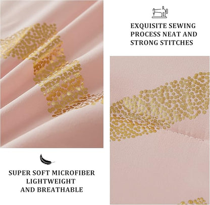 Menghomeus Pink Comforter Set Twin/Twin XL Size Metallic Blush and Rose Gold Bed Comforter 3 Piece Soft Microfiber Bedding for Teen Girls Women (1 Pillow Sham + 1 Decorative Pillow Sham)