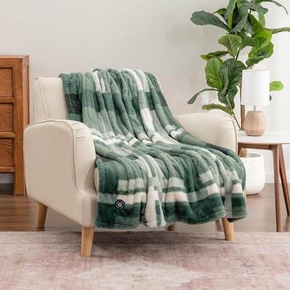 Berkshire Blanket Heated Throw Blanket, Grace Fur to Loftmink Reversible Electric Throw with 4 Heat Levels, Fast Heating Printed Throw for Couch and Bed, Auto Shut-Off Feature (50"x60")