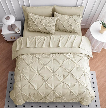 LANE LINEN Comforter Queen Size - Set of 7 Piece - Pintuck Stitch Design Bedding with 1 Comforter, 1 Flat Sheet, 1 Fitted Sheet, 2 Pillowcases & 2 Shams - Soft, Warm & Cozy Bedding Collection – Linen | Cozy not heavy, Cozy sleep surface, Very soft feel...